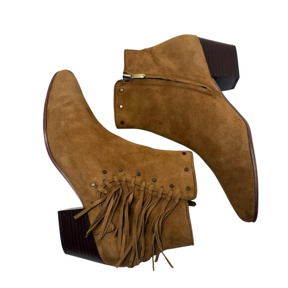 SAM EDELMAN | Rudie Brown Leather Fringe & Studded Ankle Booties 9m side zip - Picture 8 of 15